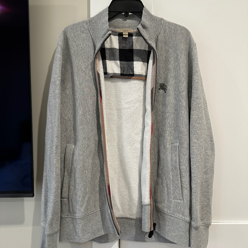 Burberry Full Zip Sweater Grey Size Large